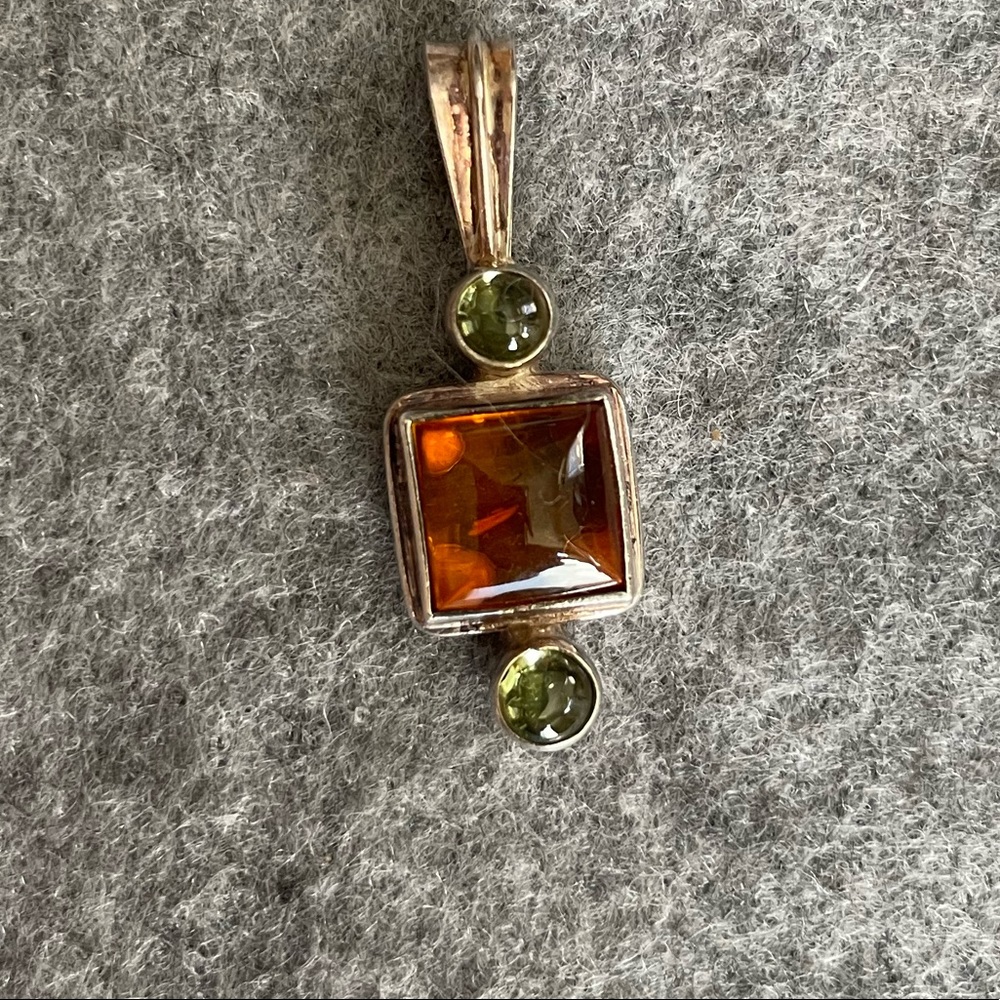 Sterling Silver necklace with Sterling Silver, Citrine and Green Stone Pendant